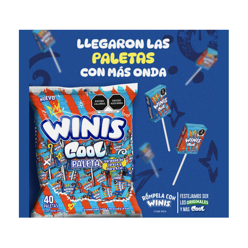 Winis Paleta Cool Sabor Mora Azul Y Cereza 40 Pzas