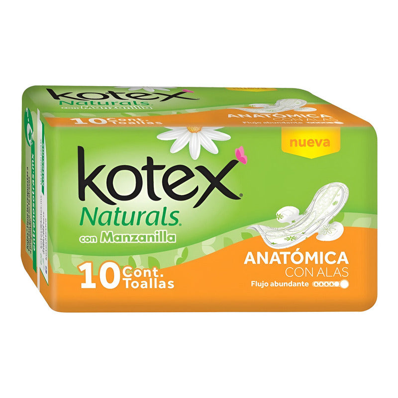 Toalla Femenina Kotex Manzanilla Anatomica Con Alas 10 Pz