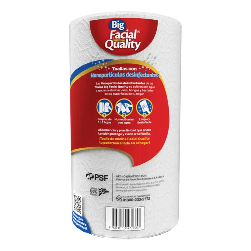 Big Facial Quality Toalla Cocina 180 Hojas Dobles Multicorte Blanco