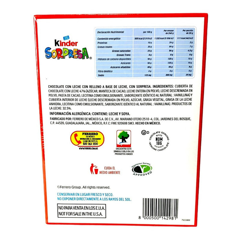 Kinder Sorpresa Paquete Con 12 Huevitos Amarillo Con Azul