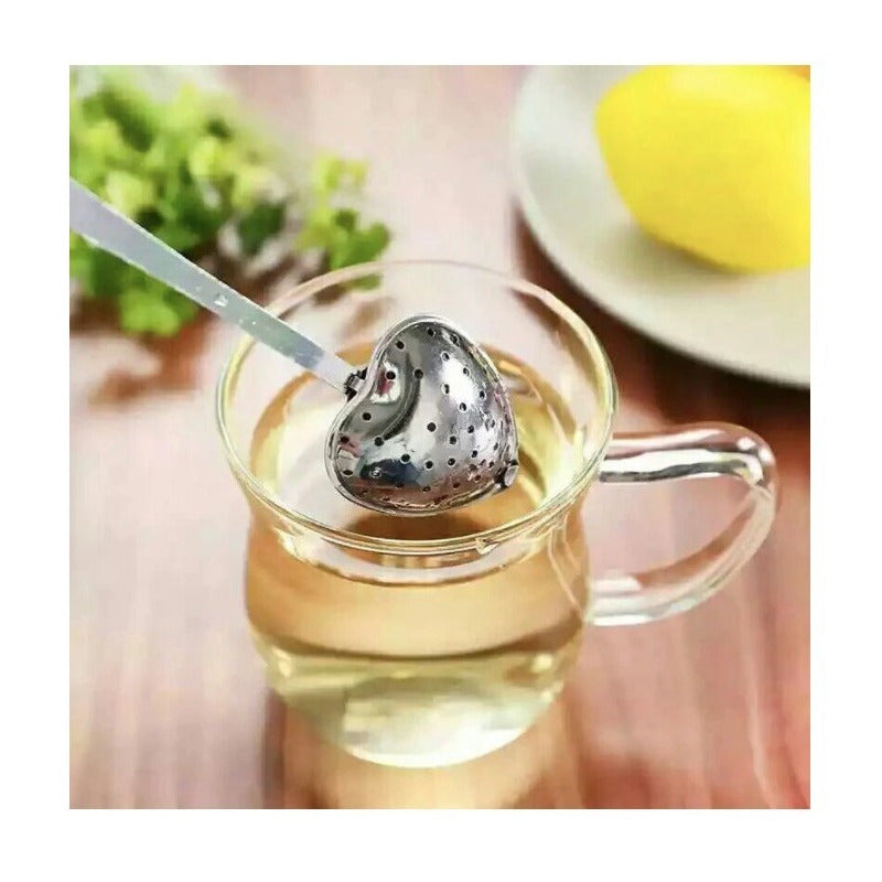 5 Infusor De Te Corazon De Metal Con Palo Inox #51 Gris