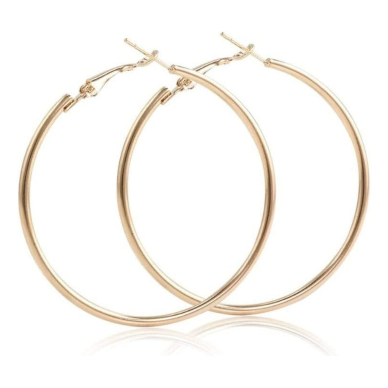 Pendientes De Aro Grande Metal Brillante Acero, Dama