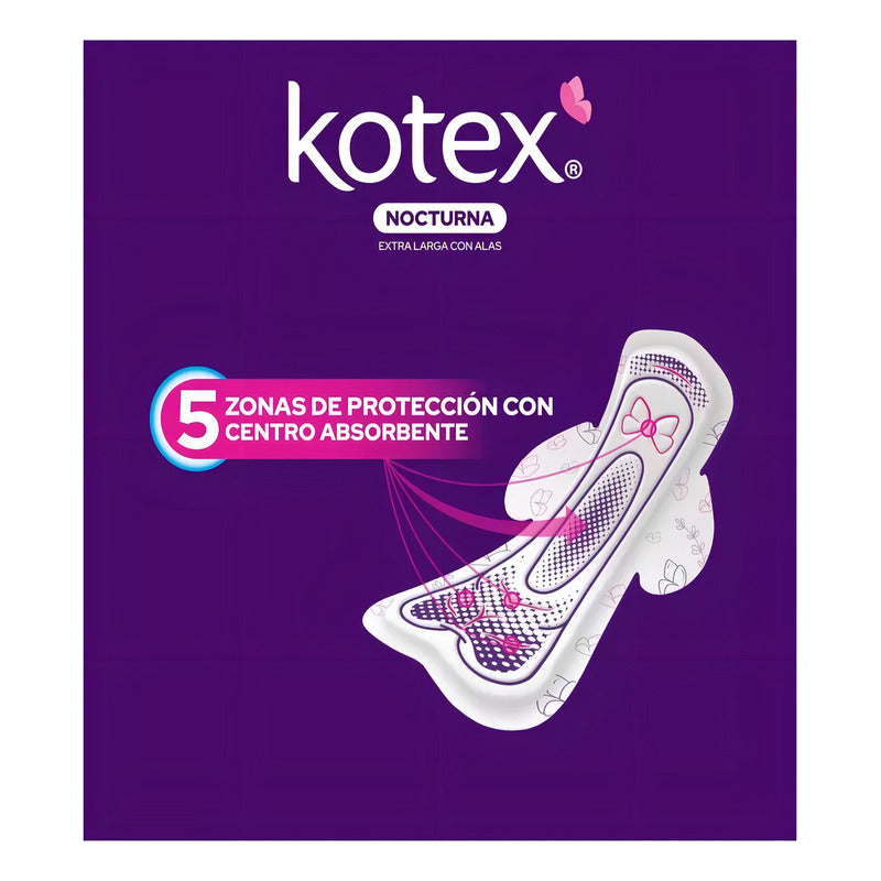 Toalla Femenina Kotex Nocturna Extra Larga Con Alas 50 Pz
