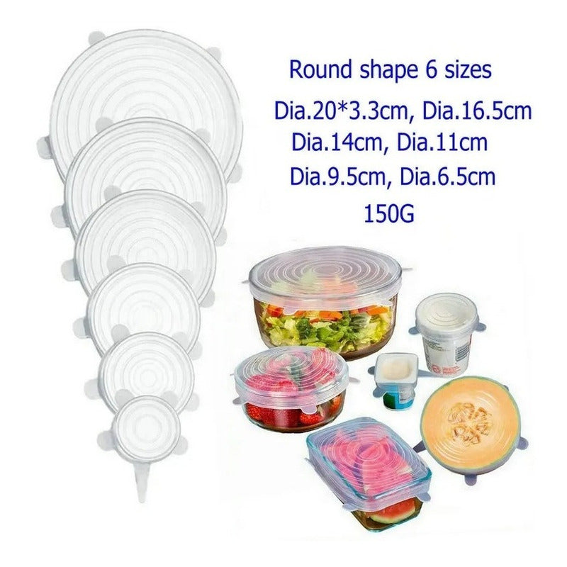 Tapas Elasticas Silicona Reutilizables Ajustable 6 Pz Comida