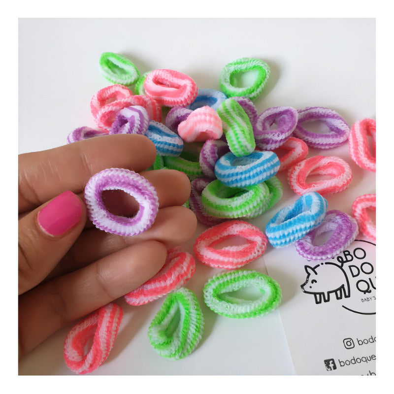 100 Mini Donitas Para Cabello, Banditas Peinados, Rayitas. Color Multicolor Rayitas