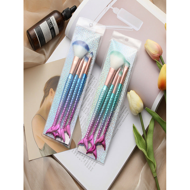 Brochas De Maquillaje Sirena Tornasol 4pz Pincel Sombra Ojos Multicolor