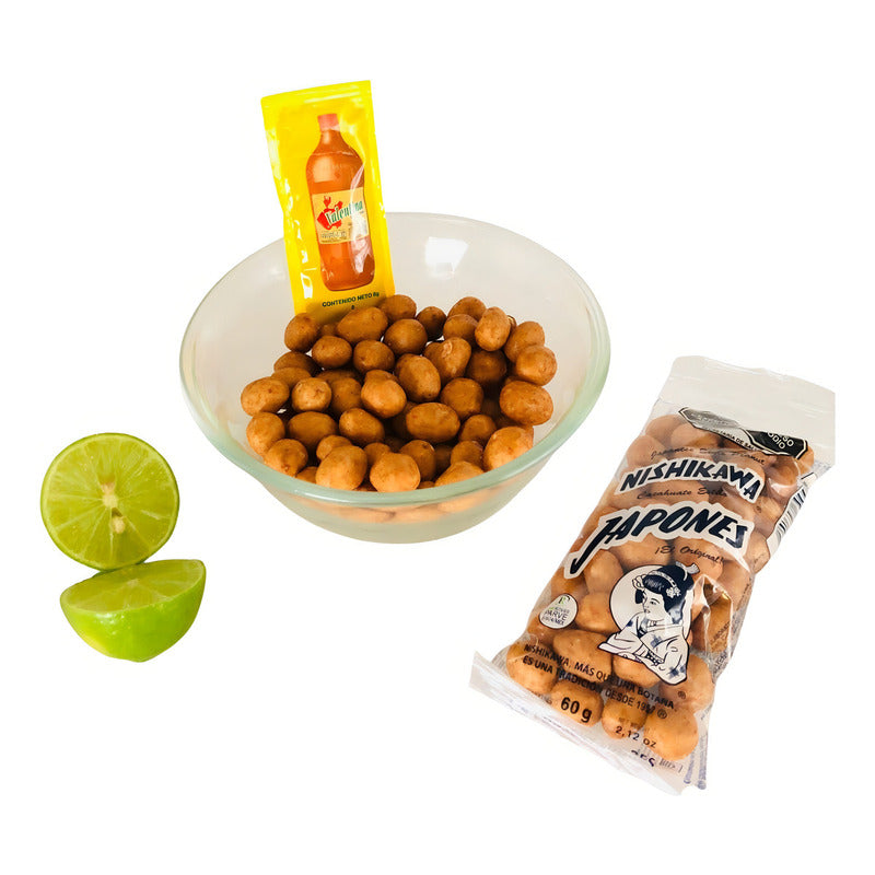 Cacahuates Nishikawa Japonés. Paquete 10 Bolsas De 60g Con 10 Sobres De Salsa Vale