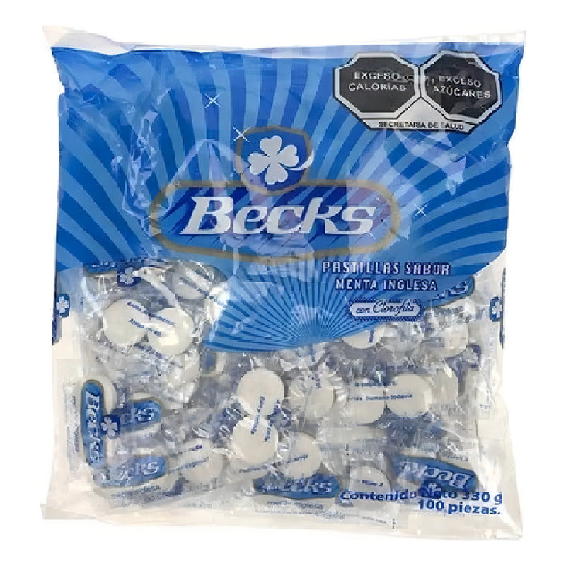 Pastillas De Menta Inglesa Clorofila Becks, 100pz 330gr Estilo Menta