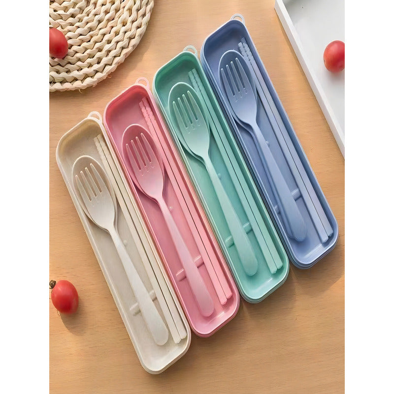 Set De Cubiertos Comida Plastico Partatil Reutilizable Viaje Color Azul - Eurotruck Mexico
