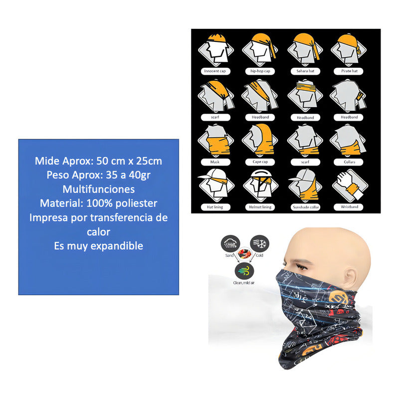 30 Bandana Mascara Bufanda Moto Incluido +180 Modelos Color Multicolor