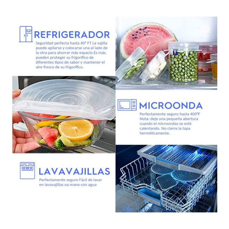 24 Tapa Silicon Flexible Ajustable Antiderrame Reusable