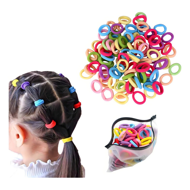 100 Mini Donitas Para Cabello, Banditas Peinados, Rayitas. Color Multicolor Rayitas