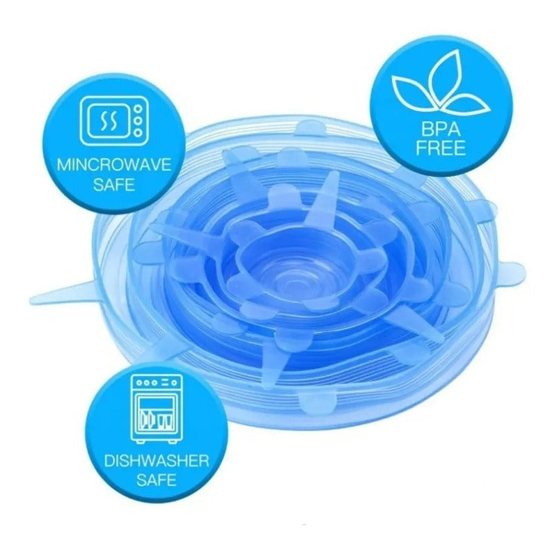 Tapas Elasticas Silicona Reutilizables Ajustable 6 Pz Comida