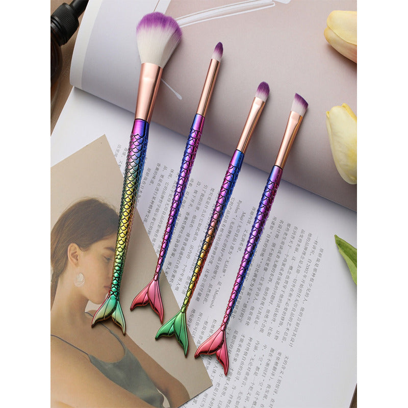 Brochas De Maquillaje Sirena Tornasol 4pz Pincel Sombra Ojos Multicolor