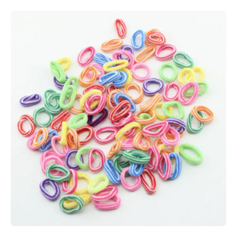 100 Mini Donitas Para Cabello, Banditas Peinados, Rayitas. Multicolor