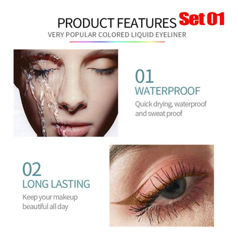 Set 12 Lápices Delineador De Ojos Impermeable Larga Duración Multicolor Metalizado