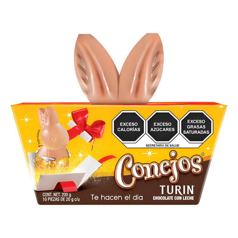 Turin Conejo Chocolate Con Leche Conejera Orejas Cajita 10pz