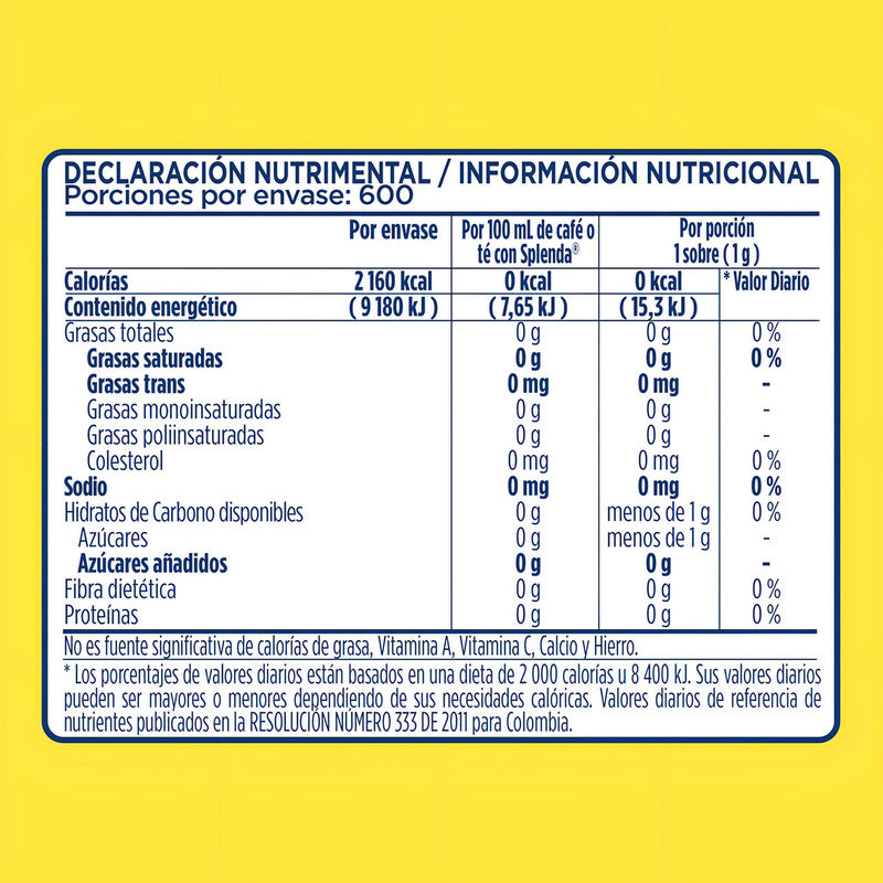 Splenda Sustituto De Azucar 600 Sobres De 1 G.