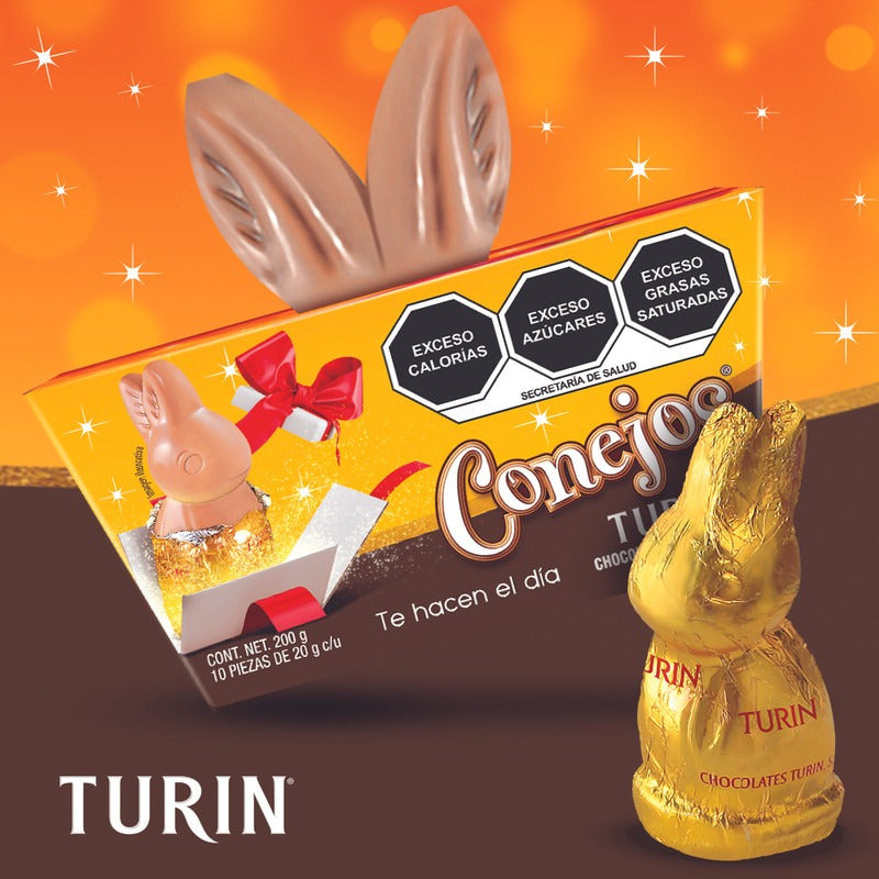 Turin Conejo Chocolate Con Leche Conejera Orejas Cajita 10pz