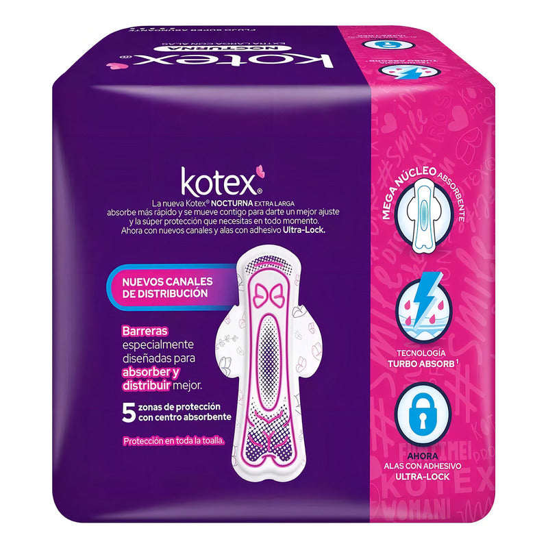 Toalla Femenina Kotex Nocturna Extra Larga Con Alas 50 Pz