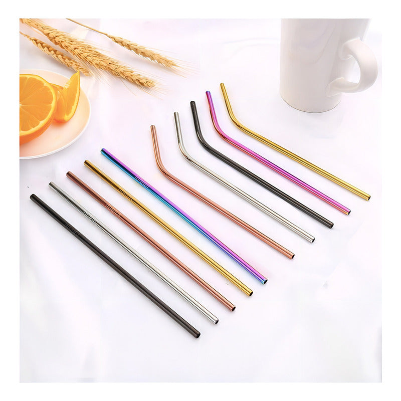 60 Set 3 Popotes Acero Inox Metalico Reusable Colores Color