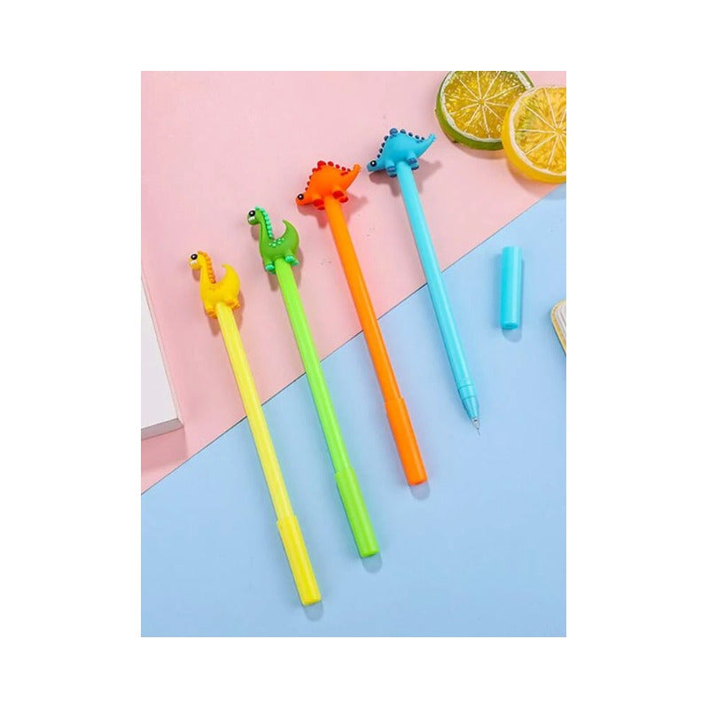 4 Bolígrafos De Gel Dinosaurios Para Estudiantes Tinta Negra Tinta Negro