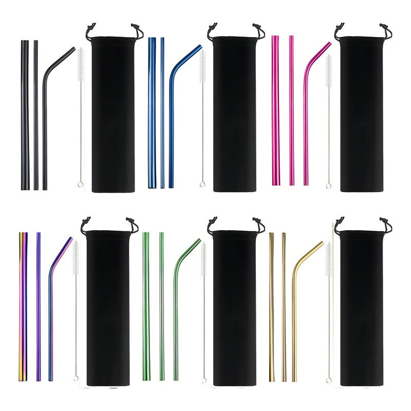 60 Set 3 Popotes Acero Inox Metalico Reusable Colores Color