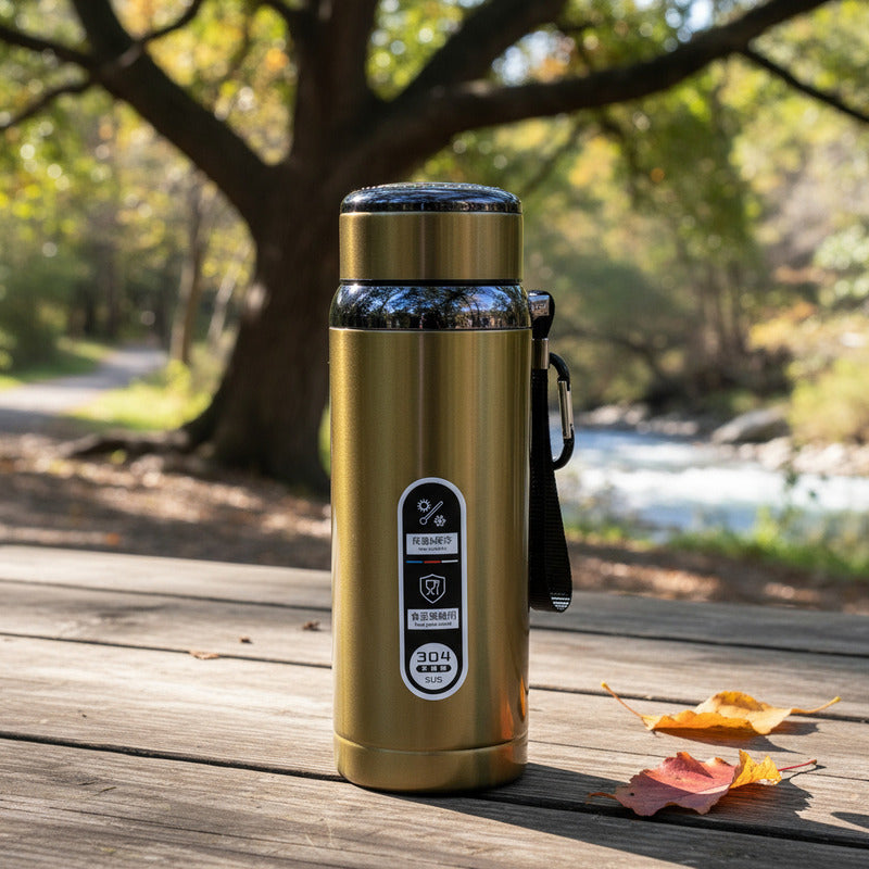 Termo Metalizado Hermetico Acero Inoxidable 800ml Color Dorado