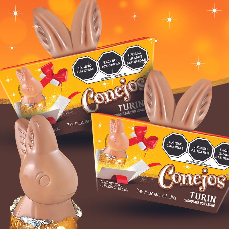 Turin Conejo Chocolate Con Leche Conejera Orejas Cajita 10pz