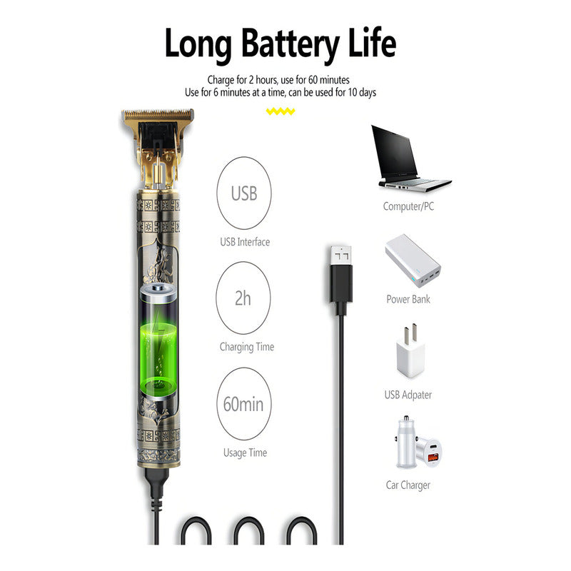 Rasuradora Eléctrica Dorada Dragon Acero Inoxidable Usb 4 Peines Dorado