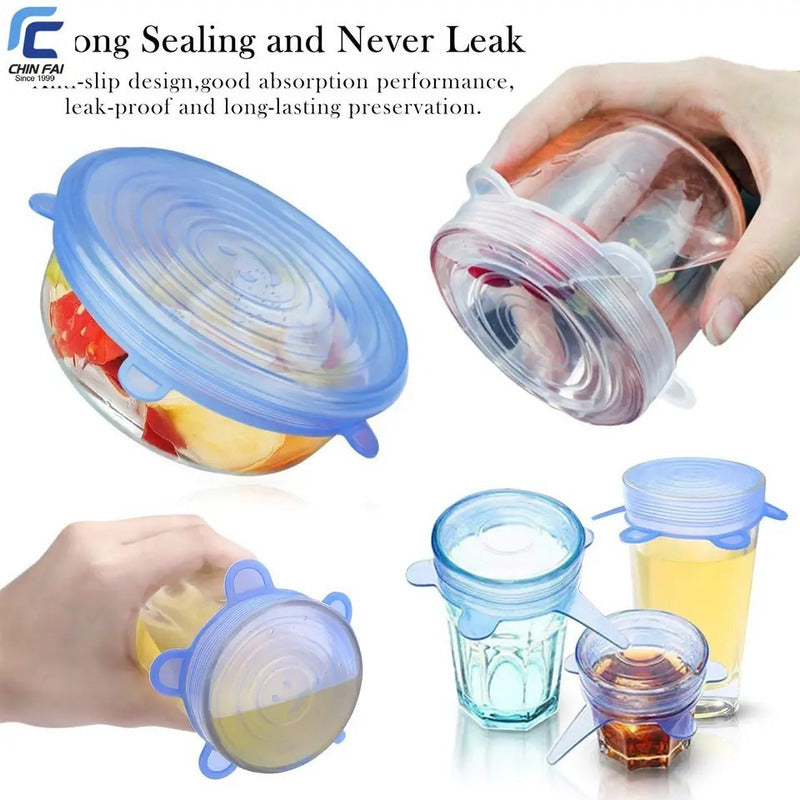 Tapas Elasticas Silicona Reutilizables Ajustable 6 Pz Comida