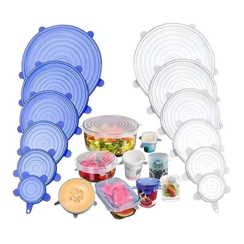 Tapas Elasticas Silicona Reutilizables Ajustable 6 Pz Comida Color Blanco Liso