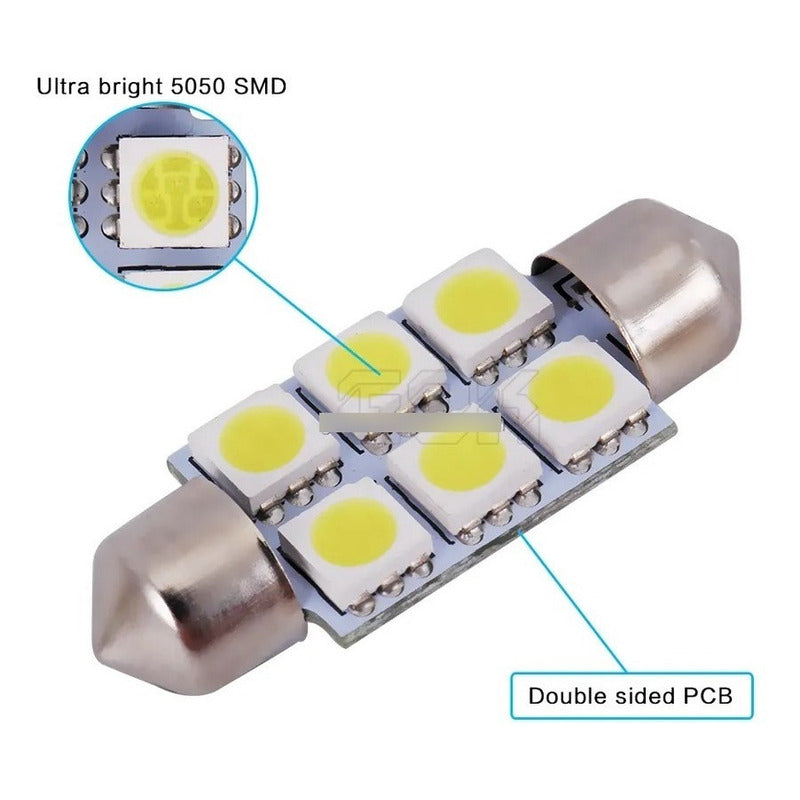 4 Pz Luz Hiperled Techo Festoon 6 Smd 31mm/36mm/39mm/41mm Ft 1210 6 Smd Blanco