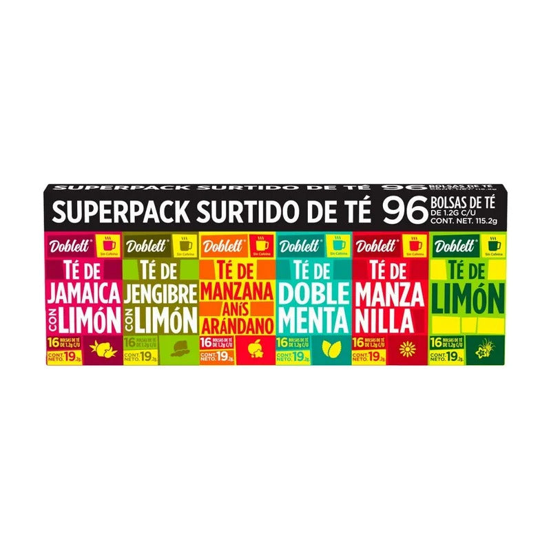 Té Surtido Doblett 96 Unidades De 6 Sabores Sin Cafeina