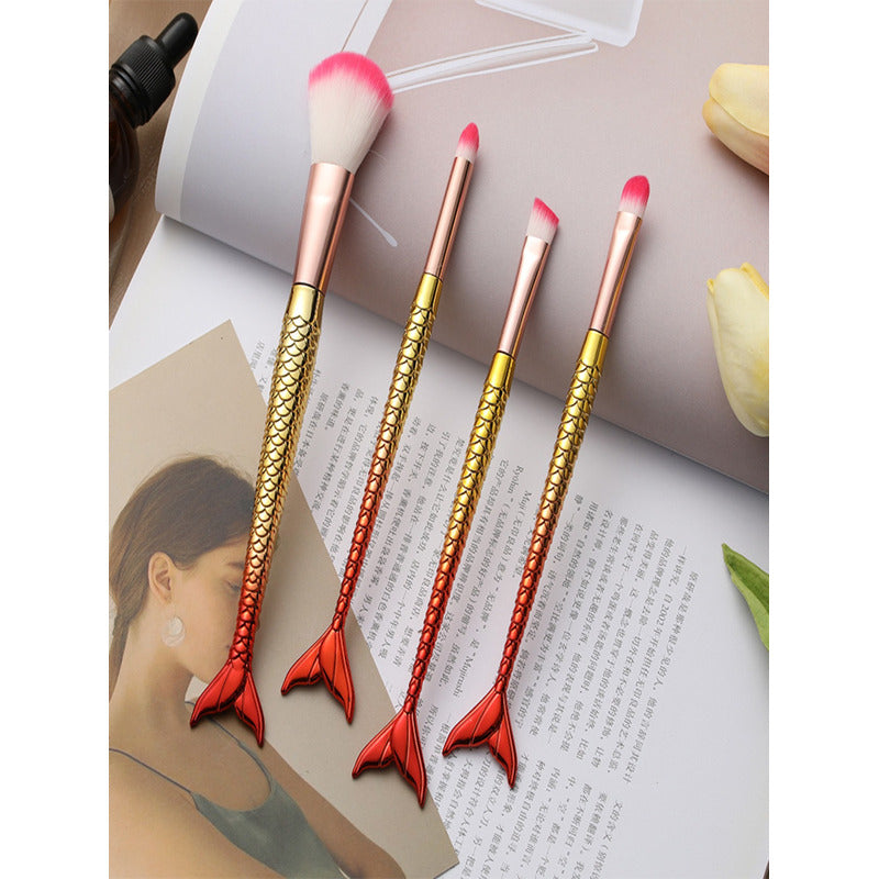 Brochas De Maquillaje Sirena Tornasol 4pz Pincel Sombra Ojos Multicolor
