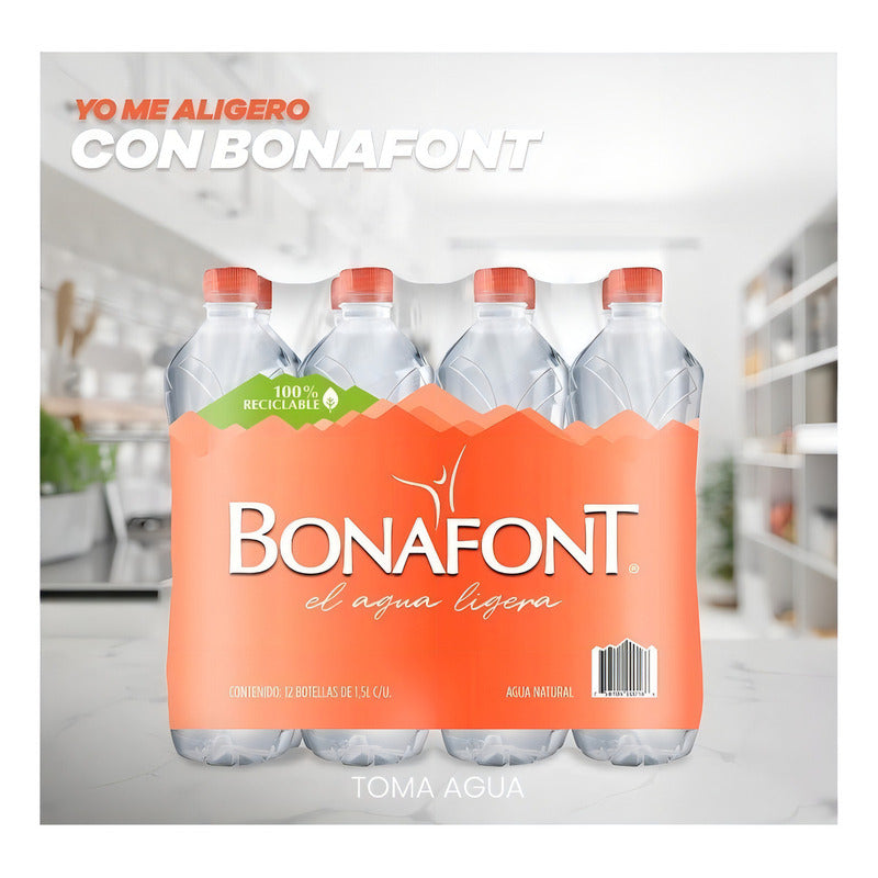 Agua Natural Bonafont 12 Piezas De 1.5 Litros Purificada