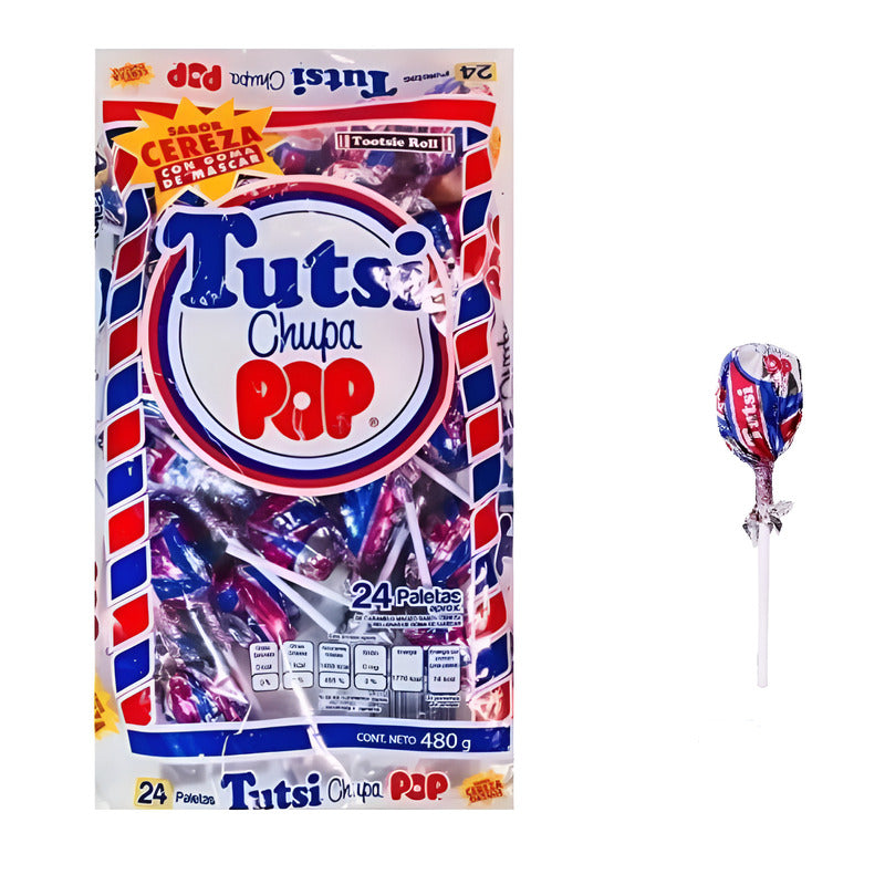 Tutsi Paleta Rellena Cereza 24 Piezas De 20 Gr