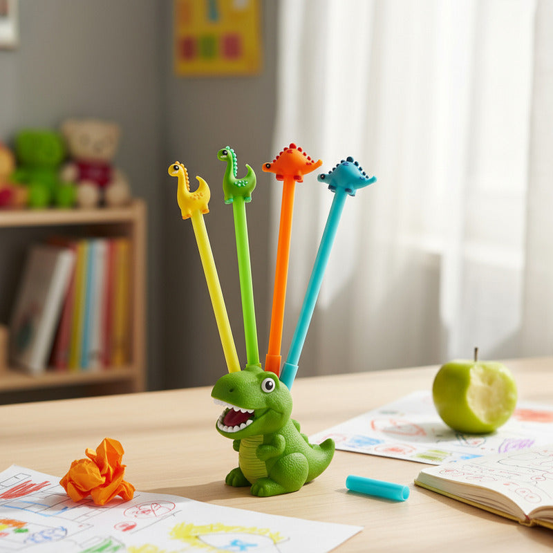4 Bolígrafos De Gel Dinosaurios Para Estudiantes Tinta Negra Tinta Negro