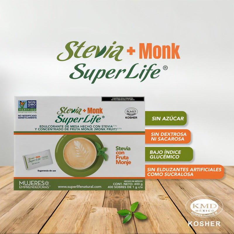 Stevia Fruta Monje 400 Sobres 1g C/u Sin Azúcar Kosher