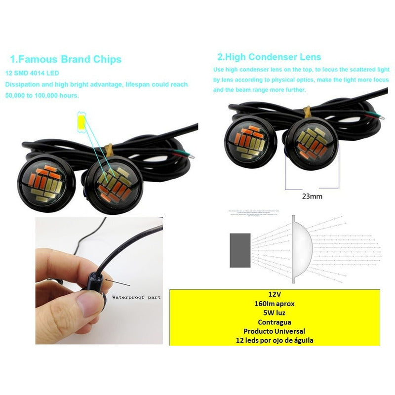 50 Ojos De Aguila Led Jetta Audi Faro Doble Color 12 Led