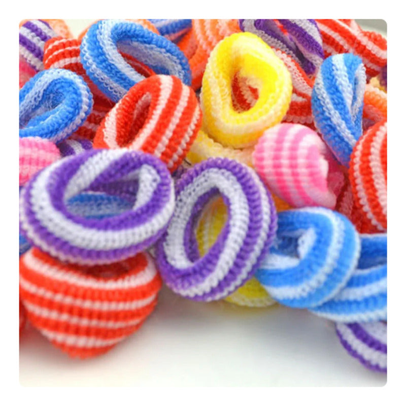 100 Mini Donitas Para Cabello, Banditas Peinados, Rayitas. Multicolor