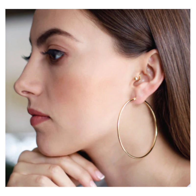 Pendientes De Aro Grande Metal Brillante Acero, Dama