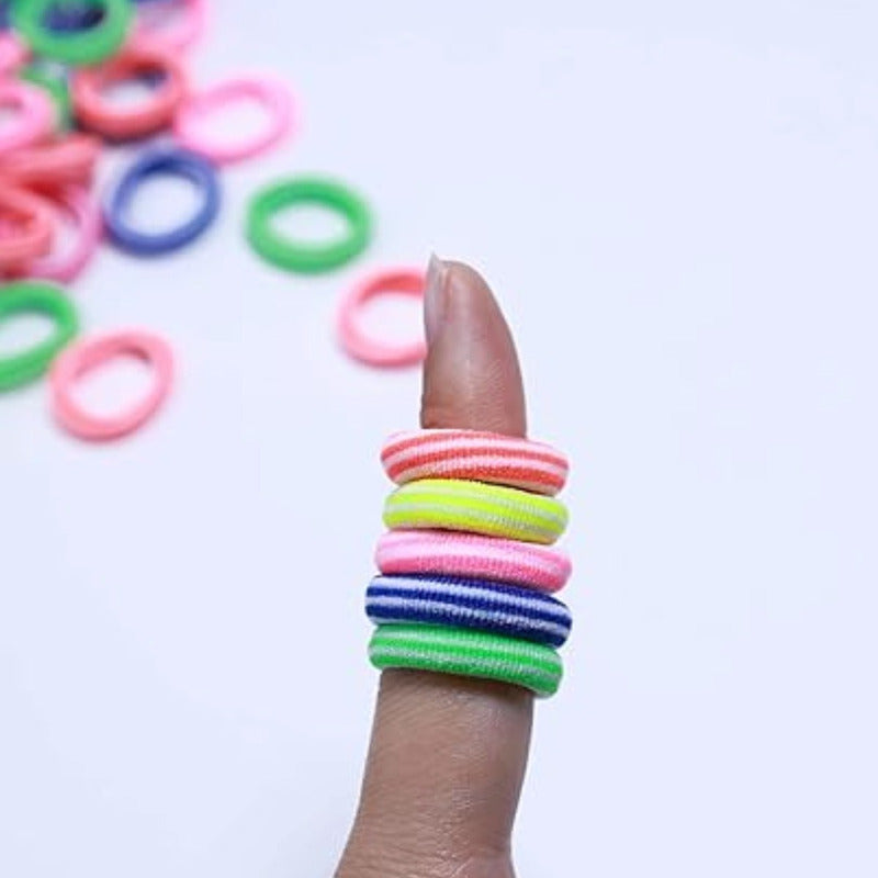 100 Mini Donitas Para Cabello, Banditas Peinados, Rayitas. Multicolor