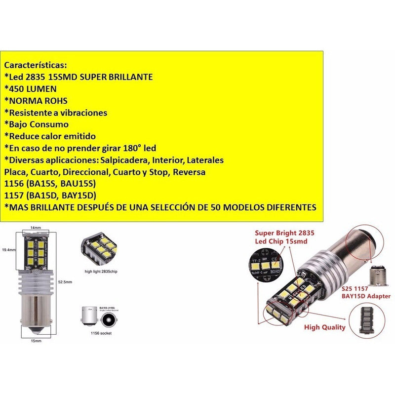 2 Pares Focos Led 1156 1157 Reversa Stop Direccional Cuartos
