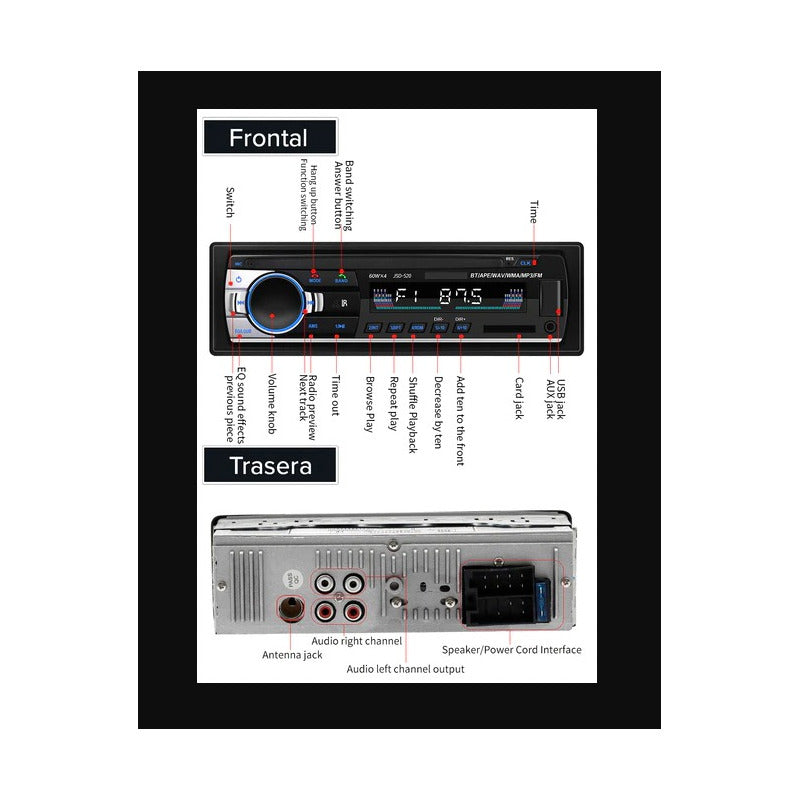 Auto Estéreo Reproductor Mp3 Jsd-520 Bluetooth Usb Aux Fm