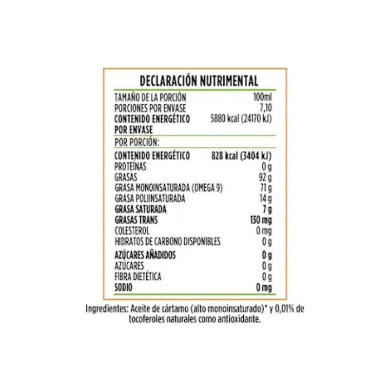 Aceite Oleico 710 Ml Comestible Puro De Cartamo