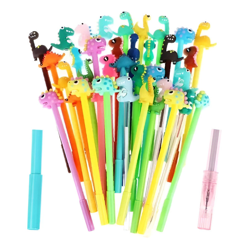 50 Bolígrafos De Gel Dinosaurio Para Estudiantes Tinta Negra Negro