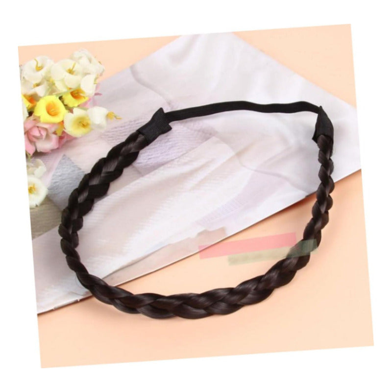 12 Diademas Trenzadas De Cabello Sintético, Postizo Negro Negro