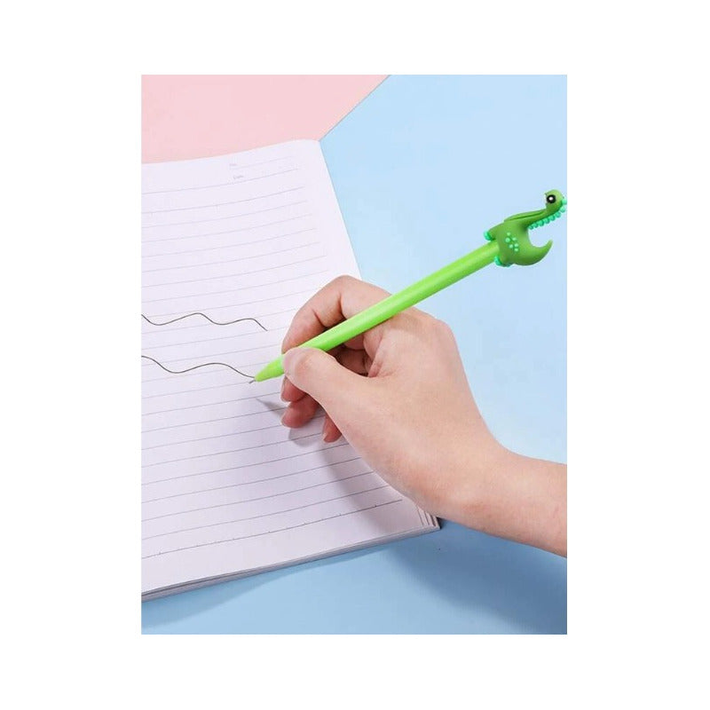 12 Bolígrafos De Gel Dinosaurio Para Estudiantes Tinta Negra Negro