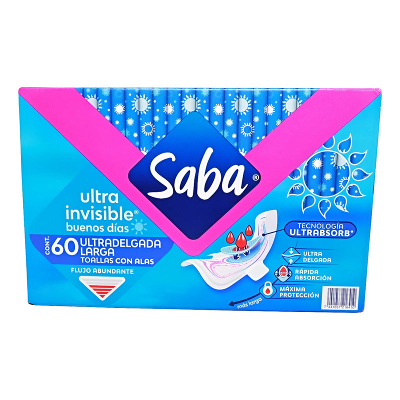 Toallas Femeninas Saba Ultra Invisible Delgada Con Alas 60pz
